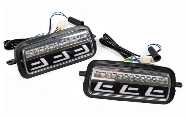 Надфарники LED с ДХО DLAA PL-2121W хром для Лада Нива 4х4 (бегающий поворотник)