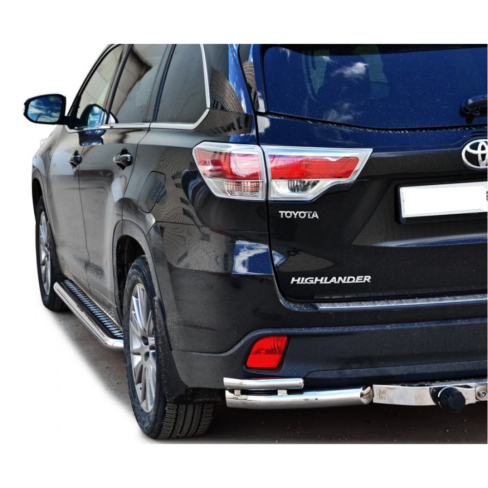 Защита заднего бампера Toyota Highlander (2014-2015) (двойные уголки) 63.5 мм (ППК) (арт.1848К)