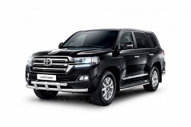 Защита переднего бампера двойная с пластинами Ø63/63мм (НПС) TOYOTA LAND CRUISER 200 2014- РТ TLC220203