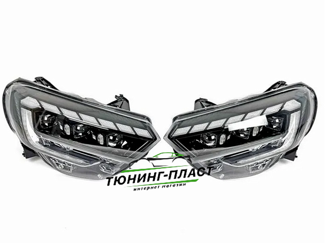 Фары Lada Vesta NG в стиле AUDI с двумя Bi-LED модулями, плавающие ДХО+поворотники 