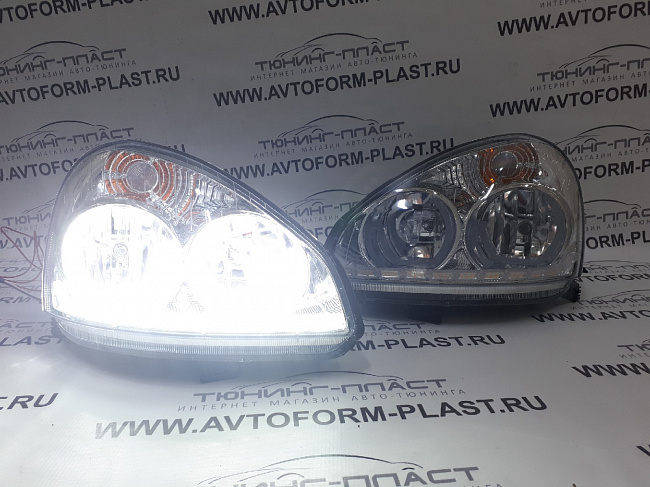 Фары Приора 4 полукольца +ДХО (бегающий поворотник)